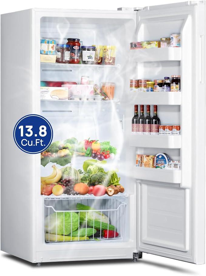Upright Freezer 13.8 Cu ft, Convertible Freezer Refrigerator, Standing Freezer Upright Frost Free Stand Up Freezer, Garage Ready Deep Freezerless Refrigerator, Single Door Full Size for Kitchen, White