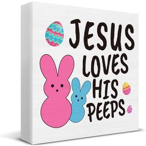 Christian Easter Decor - Easter Decorations for Home - Jesus Loves His Wooden Sign Home Bathroom Shower Room Restroom Toilet Table Shelf Desk Decorations 55 Inches