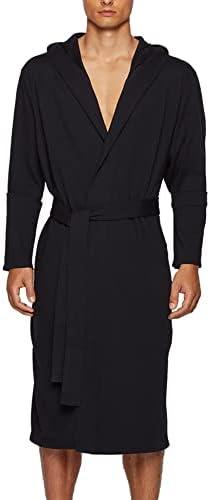 HOLOVE Men's Pure Cotton Bathrobe Lightweight Kimono and Hooded Spa Robes Soft Sleepwear 2XL/3XL