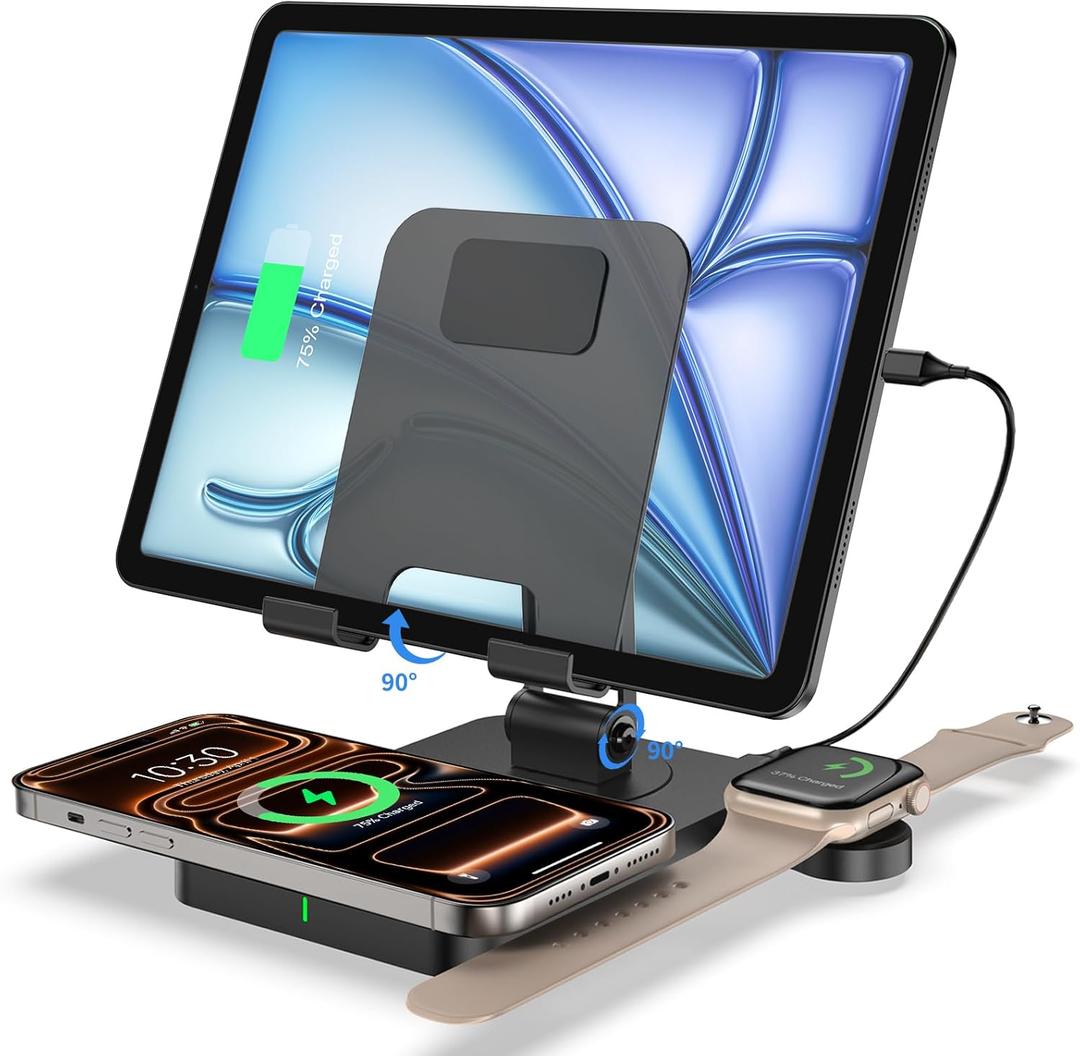 Charging Station for Apple Multiple Devices, Wireless Charger 3 in 1 for iPhone 16/15/14/13/12 Series, AirPods Pro 2, iPad Stand, Watch Charger for iWatch Series 10/9/8/7, Multi Charger Station