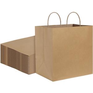 BagDream Brown Paper Bags With Handles 12x7x12 100Pcs - Kraft Shopping Merchandise Retail, Takeout/To Go, Wider-gusset Recycled Gift Bulk