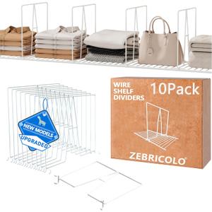   ZEBRICOLO Wire Shelf Dividers, White,  10 Pack,12 inch