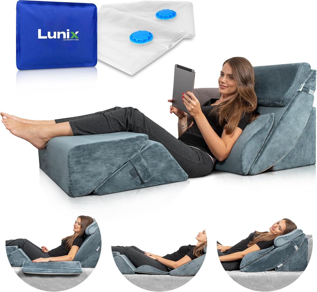 Lunix LX13 6-Piece Post-Surgery Recovery System, Orthopedic Bed Wedge Pillow Set for Tummy Tuck & Back Comfort - Zero-Gravity Memory Foam, Stone Navy, 6pcs