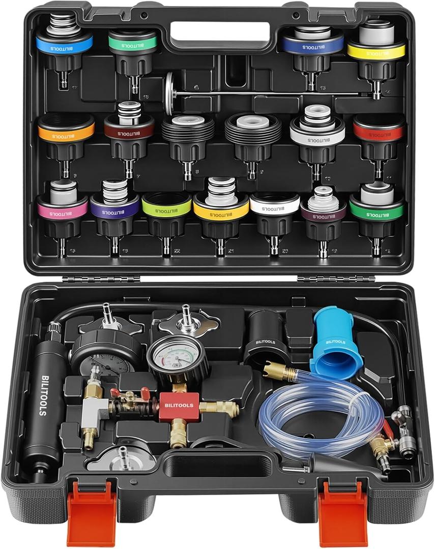 BILITOOLS Radiator Coolant Pressure Tester & Vacuum Refill Kit, 28-Piece Universal Cooling System Radiator Leak Tester & Refiller