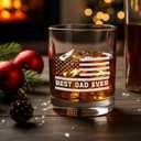 Birthday Gifts for Dad from Daughter Son - 11 oz Engraved Crystal Whiskey Glasses - Gifts for Dad Who Wants Nothing, Men Birthday Ideas (American Dad - White)