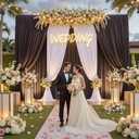 20ft15ft Brown Backdrop Curtain for Wedding Parties, 4 Panels Wrinkle Free 15 FT Long Polyester Photo Backdrop Drapes Back Drop Cloth for Birthday Photography Background