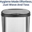 Ninestars 13 Gallon Oval Automatic Trash Can, 50L Touchless Motion Sensor Garbage Can with Odor-Sealing Lid & One-Touch Manual Mode, Silver Stainless Steel, Black Trim