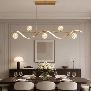 51.2" Linear Gold LED Chandelier, 6 Light Sources, 5 Clear Glass Globes, 51.2" L x 7.5" W x 9.1" H