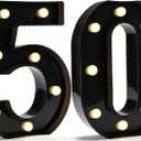 Pooqla Decorative Led Light Up Number Letters, Black Plastic Marquee Number Lights Sign for 50th Birthday Party Wedding Decor Battery Operated Black Decoration 50