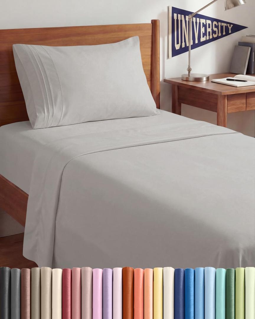 Twin XL Size 3 Piece Sheet Set - Comfy Breathable & Cooling Sheets - Hotel Luxury Bed Sheets for Women & Men - Deep Pockets, Easy-Fit, Soft & Wrinkle Free Sheets - Light Grey Oeko-Tex Bed Sheet Set