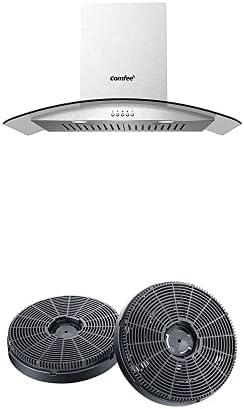 Comfee CVG30W8AST 30 Inches Range Hood with 2 Pack CVP/CVG-CF Carbon Filters, 450 CFM 3 Speed Exhaust Fan, Curved Glass, 2 LED Lights, Ductless/Ducted, Stainless Steel