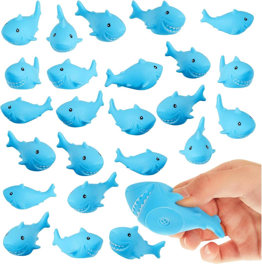Deekin 24 Pcs Rubber Sharks Toys for Kids Mini Floating Rubber Sharks Cute Bathtub Toys for Shower Classroom Carnival Cake Decoration Birthday Pool Party Favors