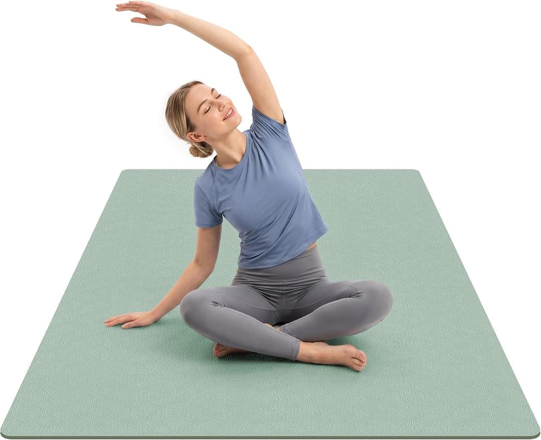 Large Yoga Mat Non-Slip, Ultra Durable, Wide Workout Mat, Wide Exercise Mats for Home Workouts, Yoga, Pilates, Stretching (Barefoot Exercise) - Green