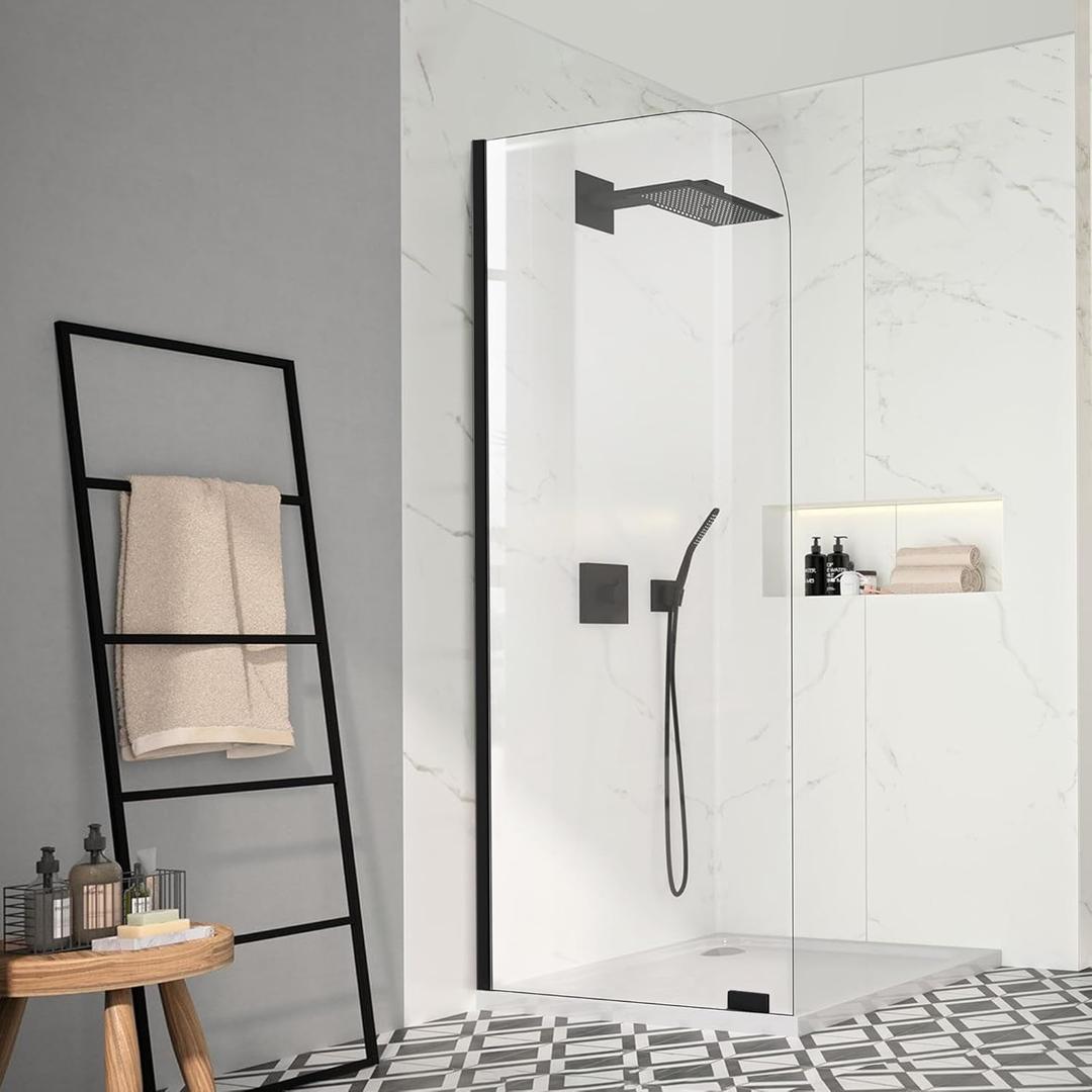 30" W x 78" H Shower Glass Panel, Bathroom Shower Glass Door 5/16"(8mm) Thick Clear Tempered Glass Door with Fixed Clamp Shower Screen Panel in Matte Black 30" W x 78" H Shower Glass Panel, Bathroom Shower Glass Door 5/16"(8mm) Thick Clear Tempered Glass Door with Fixed Clamp Shower Screen Panel in Matte Black