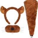 Plush Brown Beaver Costume Accessories Set with Furry Ears Headband, Nose with Whiskers, Tail Clip, 3 Piece Animal Dress Up Kit