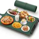 Food Warming Mat Electric Tray: Adjustable Silicone Heating Pad with 3 Temperature Settings 4 Timer Function Portable Roll Up Hot Plate for Buffets Party Gatherings Kitchen Warmer Countertop Green