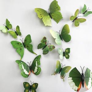 36pcs 3D Colorful Butterfly Wall Stickers DIY Art Decor Crafts for Party Nursery Classroom Offices Kids Girl Boy Baby Bedroom Bathroom Living Room Magnets and Glue Sticker Set1(Green-Single Wing)