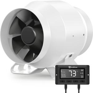 Hon&Guan PRO 4 Inch Inline Duct Fan - 212 CFM with Quiet EC Motor & Temperature Humidity Smart Controller, Ventilation Exhaust Fan for Heating Cooling, Grow Tents, Hydroponics (White&Black)