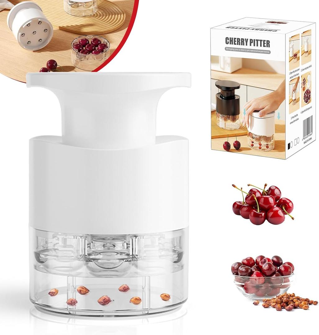 Cherry Pitter Multiple, Push Type Cherry Corer Multiple, Kitchen Cherry Jam 7 Holes Multi Pitter Tool, 7-in-1 Cherry Seed Remover Quick Portable Cherry Pitting Tool (White)