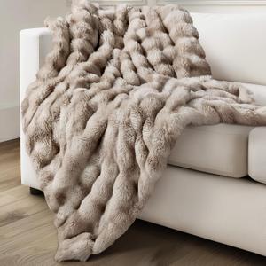 blunique Ultra Soft Cozy Faux Fur Throw Blanket, Fuzzy Plush Thick Bubble Blanket, Oversize Luxury Fluffy Blanket for Couch, Sofa, Bedroom, and Living Room,50x60 Inches, Tie-Dye Light Taupe