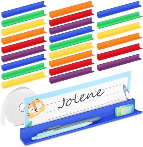 MJOGGOTT 24 Pcs Classroom Desk Name Plates Holder Index Cards Storage, School Classroom Office Desktop Helper and Park Station Tray Guard Panels Classroom Desk Organizer Water Bottle Holder