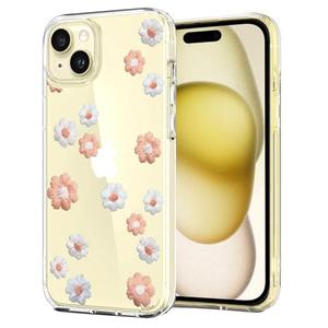 Unov for iPhone 15 Case, Clear with Design, Slim Fit Good Grip, Embossed Phone Case, Shockproof Protective Cover, Raised Camera Protection, Soft TPU, Daisy Blooms