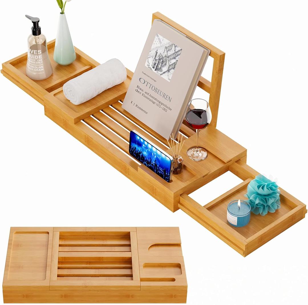 Yirilan Bamboo Bathtub Tray, Expandable Bathroom Tray, Waterproof Tray Caddy, Perfect Bath Caddy for Home Spa, Gift for Loved Ones, Bamboo Yirilan Bamboo Bathtub Tray, Expandable Bathroom Tray, Waterproof Tray Caddy, Perfect Bath Caddy for Home Spa, Gift for Loved Ones, Bamboo