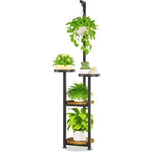 LASZOLA Black 4 Tier Tall Plant Stand Indoor with Hanging Ring, Large Heavy Duty Metal Vertical Corner Rack for Multiple Planter, Sturdy Wrought Iron Flower Shelf Holder Organizer for House Patio