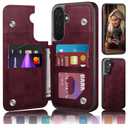 DJDUCK Designed for Samsung Galaxy A36 Case Wallet with Card Holder, [Magnetic Clasp Cover] [RFID Blocking Leather Protection] Shockproof Women Men Cases for Samsung A36 Wine Red