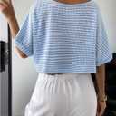 WDIRARA Women's Striped T Shirts Scoop Neck Half Sleeve Tee Loose Knit Crop Tops (S)