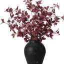 Janinka 5 Pcs Artificial Fall Eucalyptus Leaves Stem 33.5" Fall Stems for Vases Autumn Eucalyptus Leaves for Mantel Farmhouse Thanksgiving Halloween Table Centerpiece Bathroom Decor (Dark Purple)