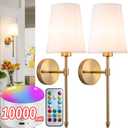 Battery Operated Wall Sconce Set of 2, Rechargeable Wall Sconce with 10000mAh Bulb and Remote, Up to 50 Hrs Use, RGB Dimmable Wireless Wall Lights for Living Room Bedroom Hallway (Bronze)