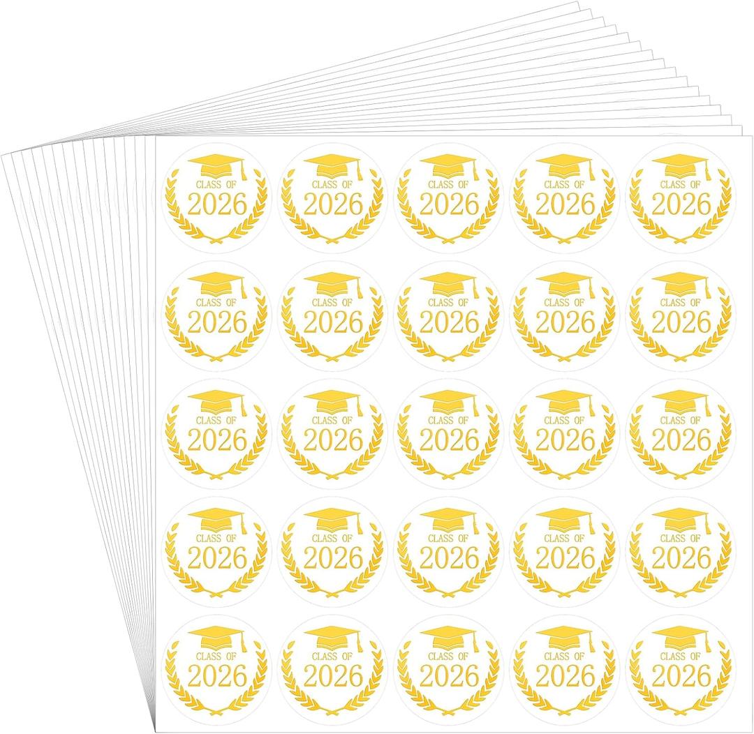 2 x Gersoniel 500 Pcs Class of 2026 Graduation Stickers 1.6inch Gold Foil Graduation Envelope Invitation Seal Label Sticker Self-Adhesive Congrats Grad Cap Hat Decal for Senior College Grad Party Favor