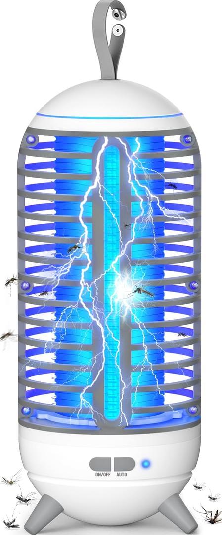 Cordless Bug Zapper for Outdoor Indoor & Portable Rechargeable Camping Mosquito Zapper, Wireless Electric Insect Fly Zapper for Patio, Porch, Garden, Kitchen (White)