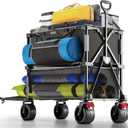 Overmont 400L Foldable Double Decker Wagon - Large Capacity Collapsible Wagon Cart- 47" Extra Long Extender - All-Terrain Big Wheels for Camping, Football Game, Sports Events, Support Up to 450lbs (Black)