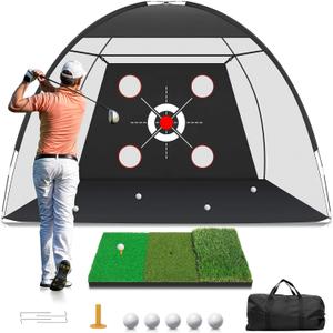 Zensouds Golf Net, 10x7FT with Golf Practice Mat, Hitting Aid Nets for Backyard Driving Chipping Training Swing with Target Outdoor or Indoor Gifts for Men/Dad/Him 1