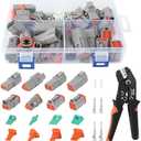 150Pcs 15 Kits Deutsch Connector Kit with Crimper, IP68 Waterproof DT Connector 2 3 4 6 Pin Automotive Electrical Connectors Kit with Deutsch Crimp Tool and Size 16 Stamped Contacts for Car (16-20AWG)