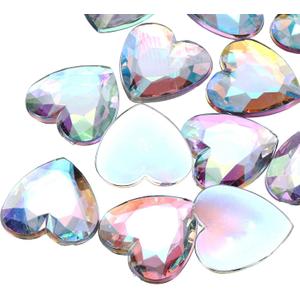 MECCANIXITY 20 Pcs Acrylic Heart Rhinestone, 30mm Flat Back Plastic Gems Jewelry Stickers for Craft Bead Face Painting Costume Jewelry Making White AB