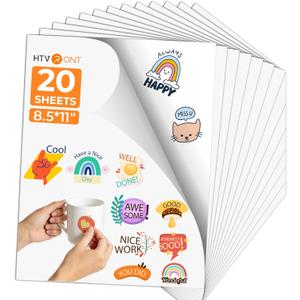 HTVRONT Sublimation Sticker Paper - 20 Pcs Glossy White Waterproof Sublimation Stickers
