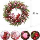 Valentines Day Wreaths for Front Door 22 Inch Valentines Wreath Artificial Valentine's Day Wreath with Red Pink Berry and Little Bear for Valentine's Day Anniversary Wedding