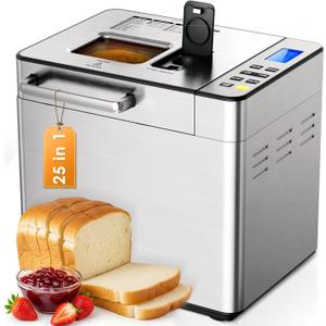 EUHOMY 25-in-1 Bread Maker Machine 2LB Breadmaker, Bread Machines with Nut Dispenser and Yeast Dispenser, 3 Loaf Sizes 3 Crust Colors, Dough Maker with Customized Options, Gluten-Free, Recipe, Gifts