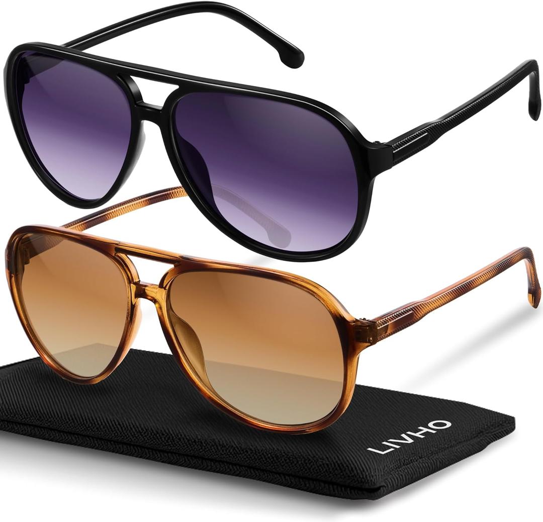 livho Trendy Polarized Aviator Sunglasses Women Men, Retro Sun Glasses for Women Men 2025, Oversized UV Protection Shades (Tortoise Brown + Black/Grey)