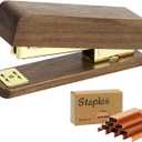 MultiBey Walnut Wood Stapler for Desk - Natural Woodgrain Stapler 25 Sheet Capacity with 1000 Staples, Jam Free, Retro Business Desktop Staplers Desk Accessories for Office Home School