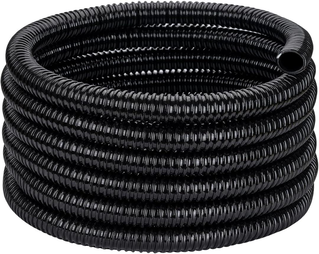 Pond Tubing ID 2  10ft Black Corrugated Flexible Reinforced Waterfall Pond Tube Sump Pump Hose, Non-toxic & Kinkproof (10 ft, 2" ID)