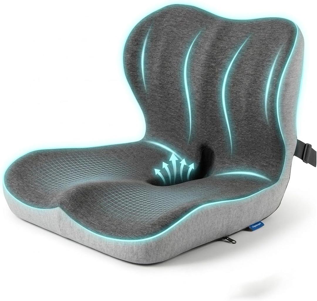 Cupocupa Memory Foam Seat Cushion, Ergonomic Orthopedic Pad with Adjustable Strap for Car Truck Office Chair, Lumbar Back Support & Sciatica Relief for Long Drives