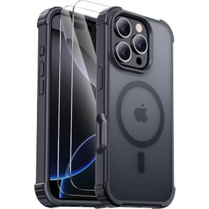for iPhone 16 Pro Max Case [Compatible with MagSafe] [2X Screen Protectors] [Military Grade Drop Tested] Heavy Duty Magnetic Phone Case for iPhone 16 Pro Max 6.9",Black