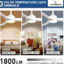 Outdoor Ceiling Fan with Light: 52 Inch 3 Blade Outdoor Fans for Patios - Modern White Ceiling Fan with Dimmable Light Remote APP Control Ultra Quiet Reversible DC Motor Timer