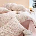 Duvet Cover Queen Size - Pink Floral on Side A, Pink & Small Flowers on Side B, Comforter Cover Soft & Lightweight Microfiber Quilt Cover with Zipper Closure and 2 Pillowcases