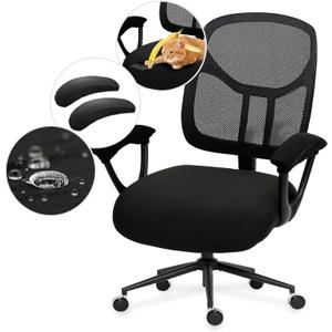 Water-resistant Stretchable Separate Office Chair Seat Cushion Covers with Armrest Covers Universal Spandex Computer Chair Slipcover - Removable Washable Cushion Protectors for Dogs, Cats (Black)