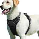 Eagloo Dog Harness for Large Dogs, No Pull Service Vest with Reflective Strips and Control Handle, Adjustable and Comfortable for Walking, No Choke Pet Harness with 2 Metal Rings, Black, Large